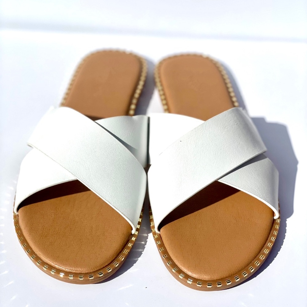 White X Band Studded Slide Flat Sandals - Picture 3 of 10